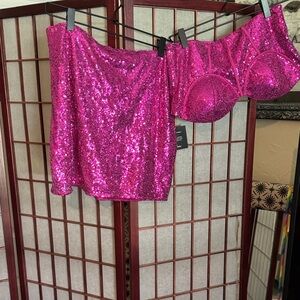 Lulu's Fuchsia Sequin Skirt with top